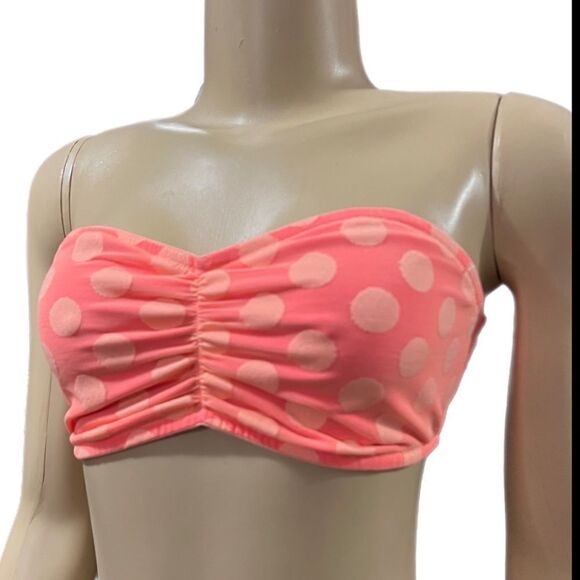 Victorias Secret Pink Strapless Ruched Lace Bandeau Bralette bra Coral Medium - Picture 1 of 7